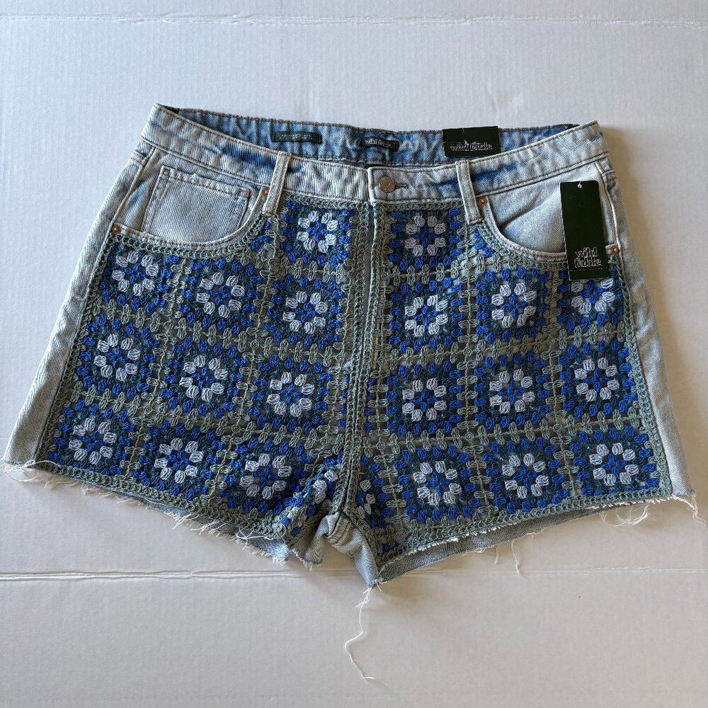 Wild‎ Fable Crochet Denim Cutoff Shorts Womens 16 High Rise Boho Festival Granny